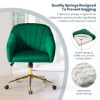 Velvet Tufted Swivel Vanity Chair with Adjustable Height and Gold Base