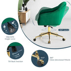 Velvet Tufted Swivel Vanity Chair with Adjustable Height and Gold Base