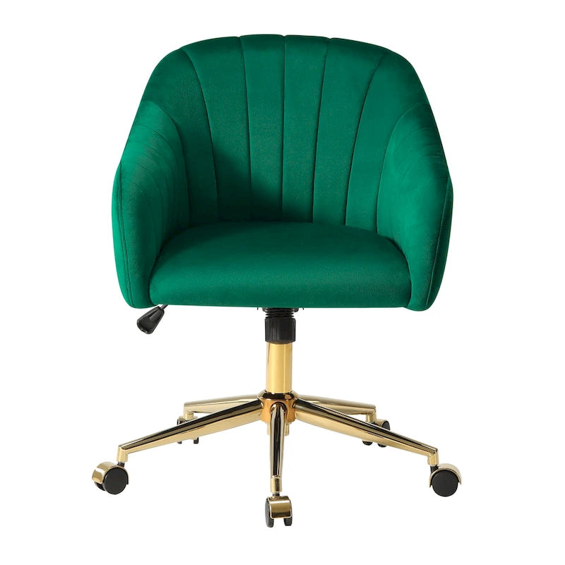 Velvet Tufted Swivel Vanity Chair with Adjustable Height and Gold Base