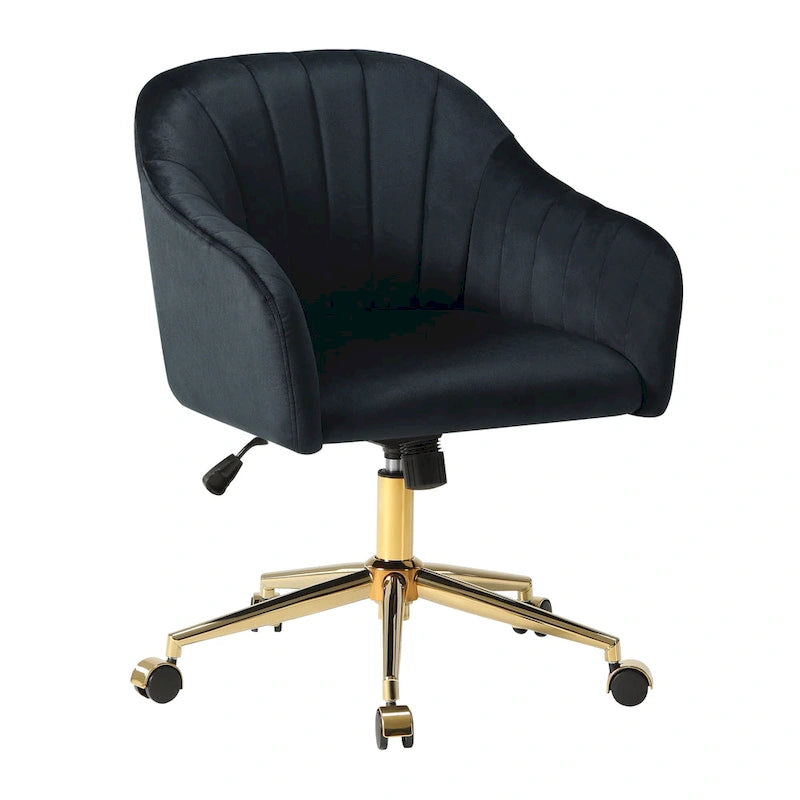Velvet Tufted Swivel Vanity Chair with Adjustable Height and Gold Base