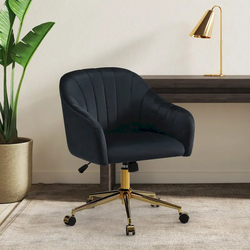 Velvet Tufted Swivel Vanity Chair with Adjustable Height and Gold Base