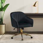 Velvet Tufted Swivel Vanity Chair with Adjustable Height and Gold Base