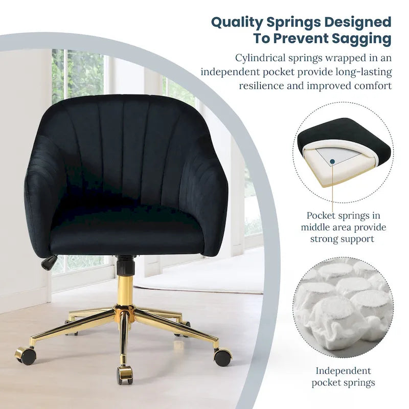 Velvet Tufted Swivel Vanity Chair with Adjustable Height and Gold Base
