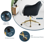 Velvet Tufted Swivel Vanity Chair with Adjustable Height and Gold Base