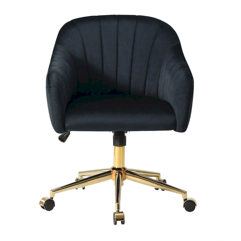 Velvet Tufted Swivel Vanity Chair with Adjustable Height and Gold Base
