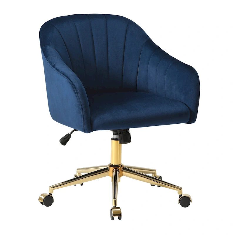 Velvet Tufted Swivel Vanity Chair with Adjustable Height and Gold Base