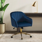 Velvet Tufted Swivel Vanity Chair with Adjustable Height and Gold Base