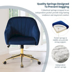 Velvet Tufted Swivel Vanity Chair with Adjustable Height and Gold Base
