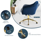 Velvet Tufted Swivel Vanity Chair with Adjustable Height and Gold Base