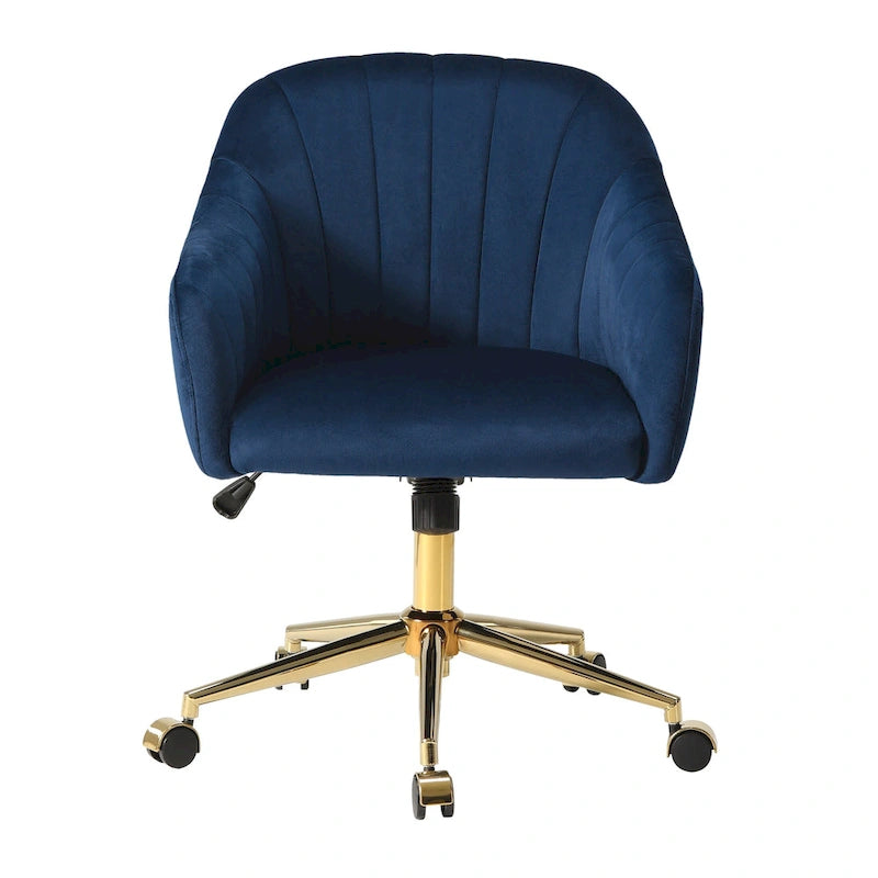 Velvet Tufted Swivel Vanity Chair with Adjustable Height and Gold Base