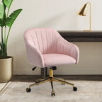 Velvet Tufted Swivel Vanity Chair with Adjustable Height and Gold Base