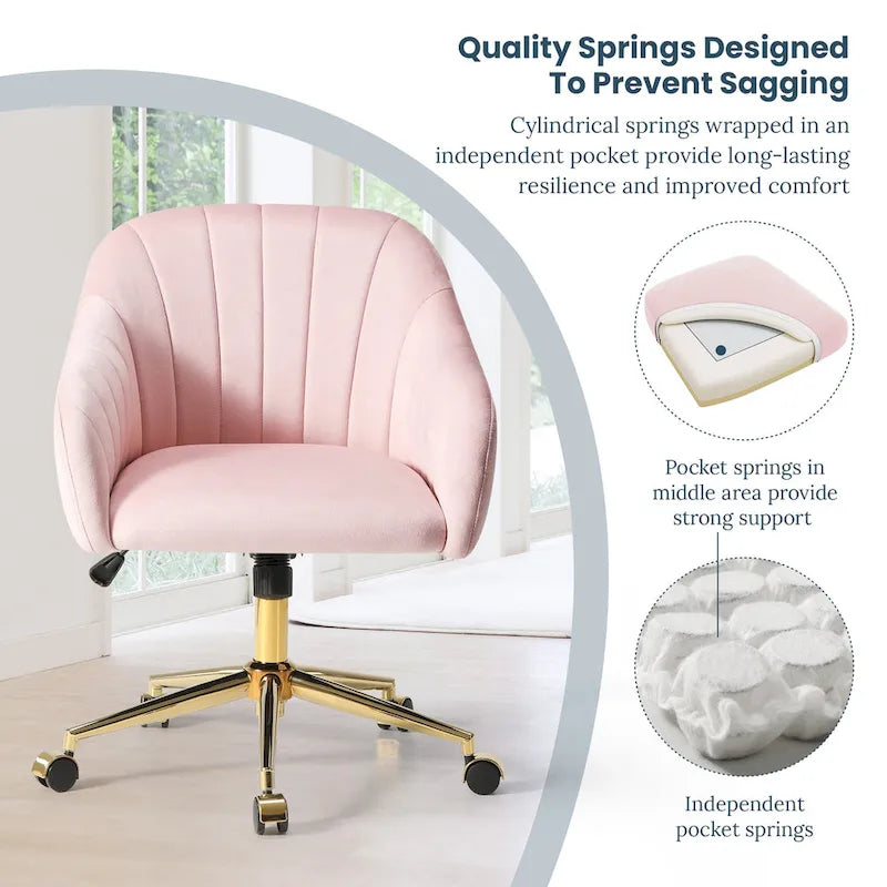 Velvet Tufted Swivel Vanity Chair with Adjustable Height and Gold Base