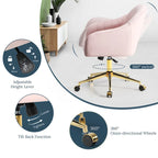 Velvet Tufted Swivel Vanity Chair with Adjustable Height and Gold Base