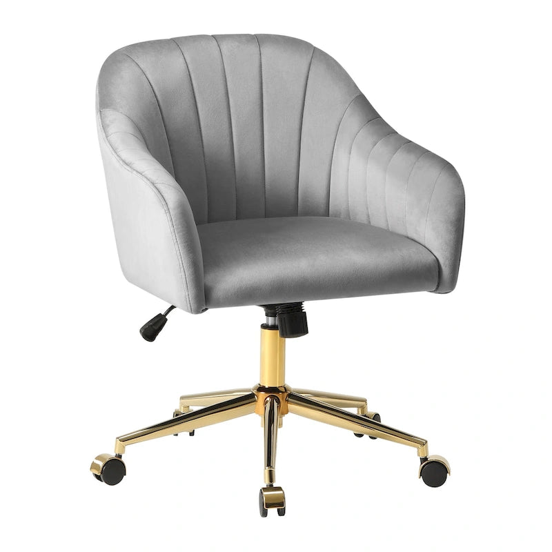 Velvet Tufted Swivel Vanity Chair with Adjustable Height and Gold Base